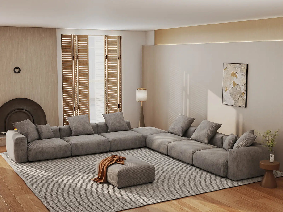 WJS Home 8 Piece Brown Corduroy Sofa Sets 6 Seater_1