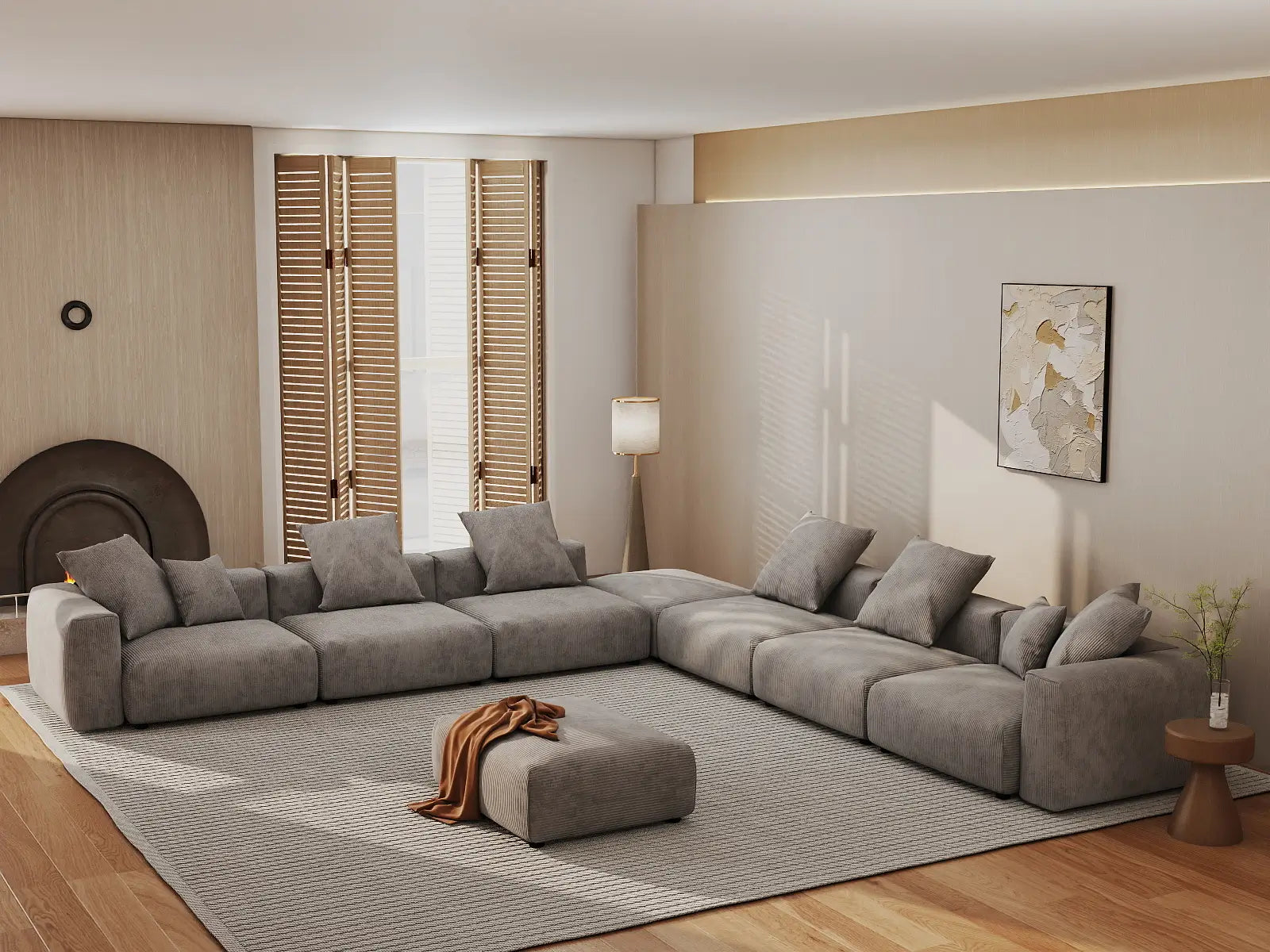 WJS Home 8 Piece Brown Corduroy Sofa Sets 6 Seater_1