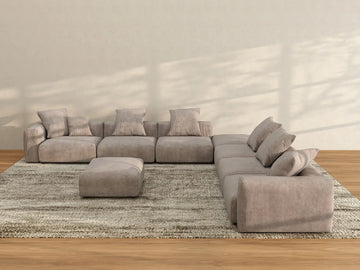 Matrix 6-Seater Brown Washable Sofa Set | 8-Piece (includes 2 Ottomans), Corduroy Fabric, Modular Design