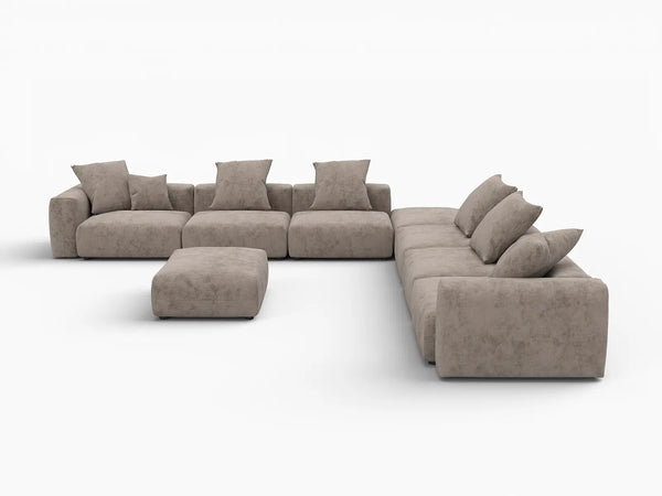 Fundas para sofás modulares modernos Matrix | Funda moderna de pana marrón para sofá de 6 plazas con 2 otomanas