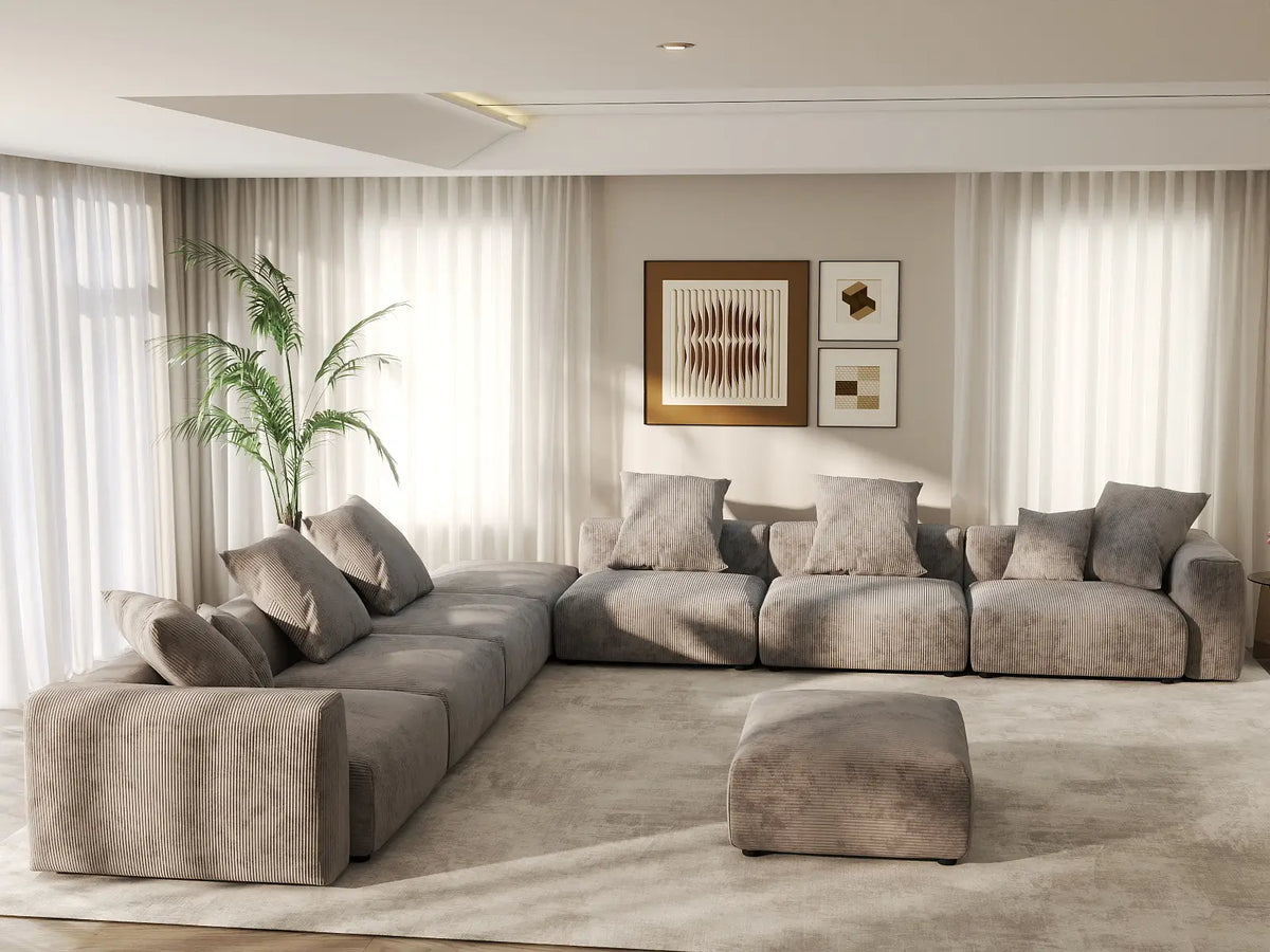 WJS Home 8 Piece Brown Corduroy Sofa Sets 6 Seater_6