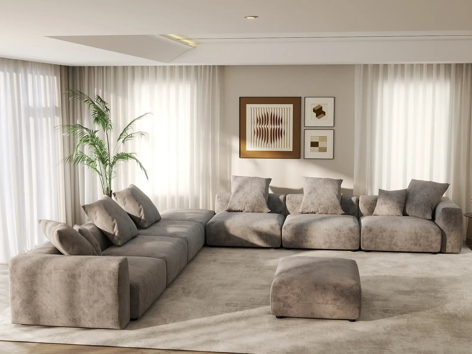 WJS Home 8 Piece Brown Corduroy Sofa Sets 6 Seater_6