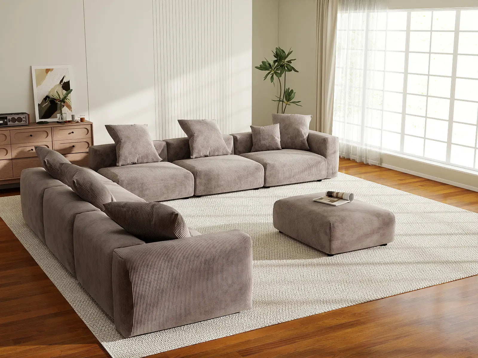 WJS Home 8 Piece Brown Corduroy Sofa Sets 6 Seater_7
