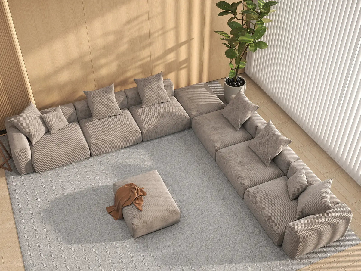WJS Home 8 Piece Brown Corduroy Sofa Sets 6 Seater_8