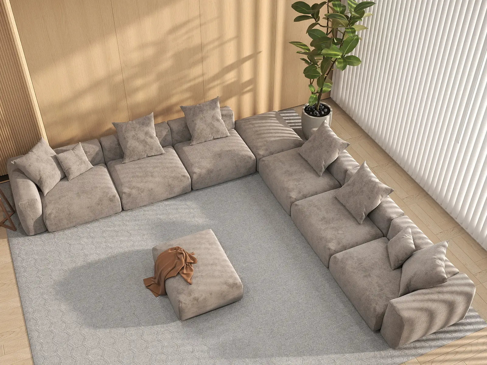WJS Home 8 Piece Brown Corduroy Sofa Sets 6 Seater_8
