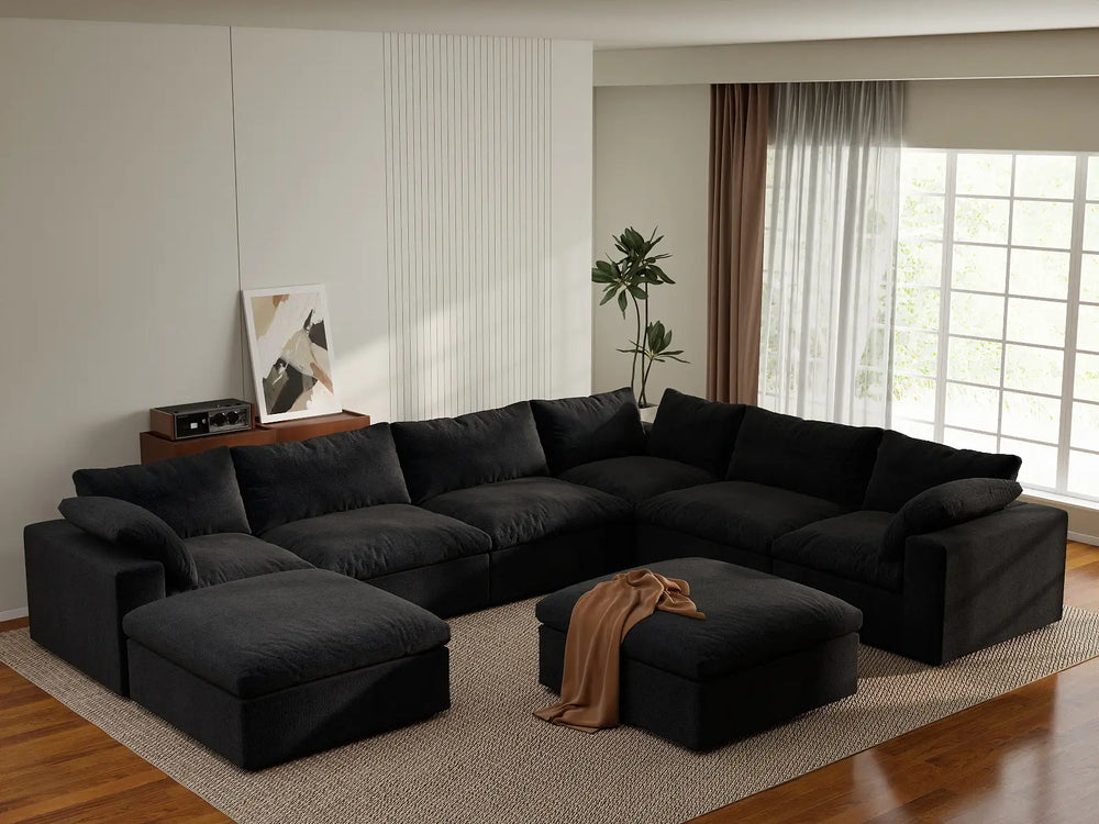 WJS Home 8 Piece Cotton and Linen Black Sofa Sets 160 Removable _ Washable Covers 6 Seater_1