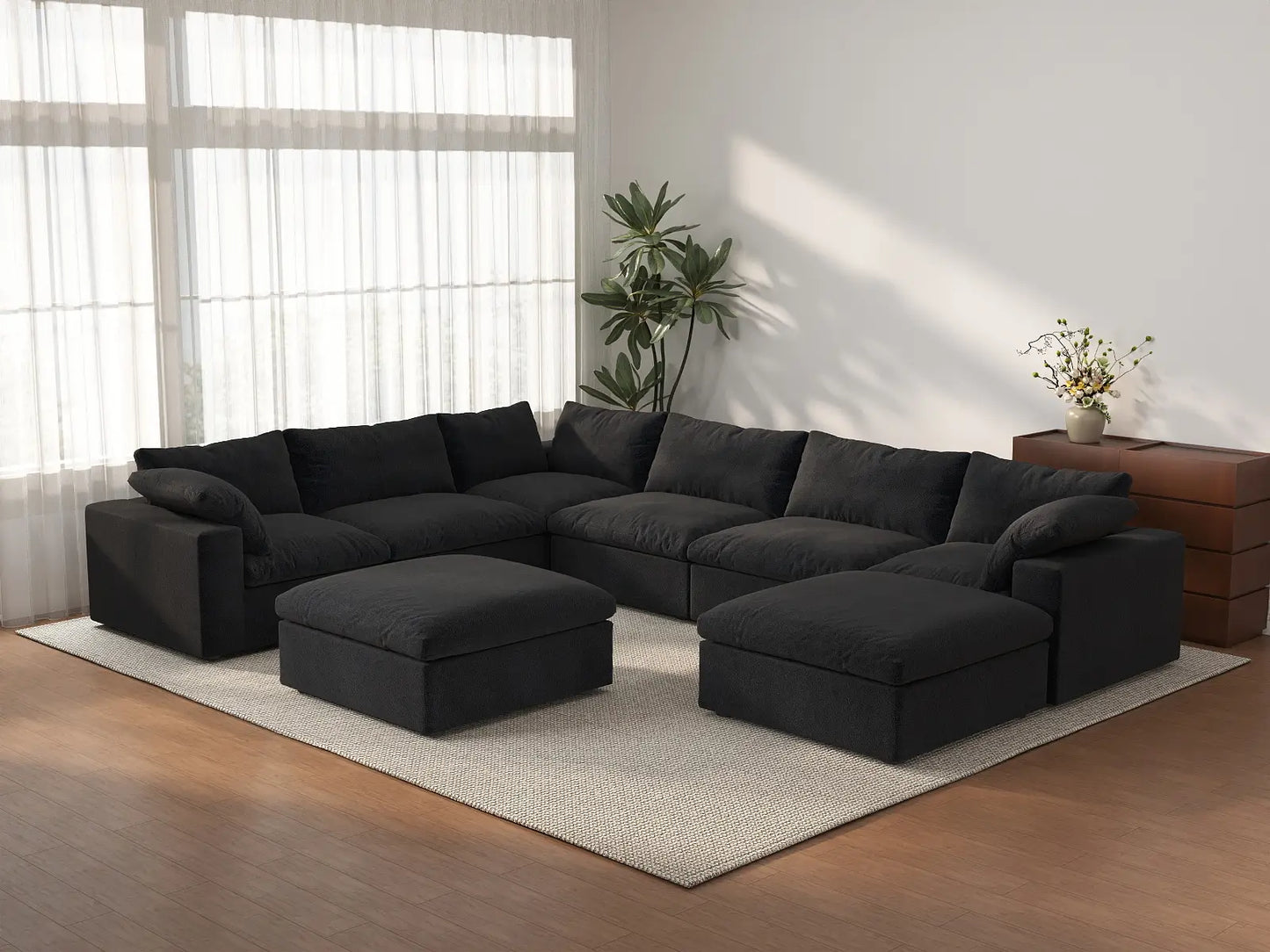 WJS Home 8 Piece Cotton and Linen Black Sofa Sets 160 Removable _ Washable Covers 6 Seater_3