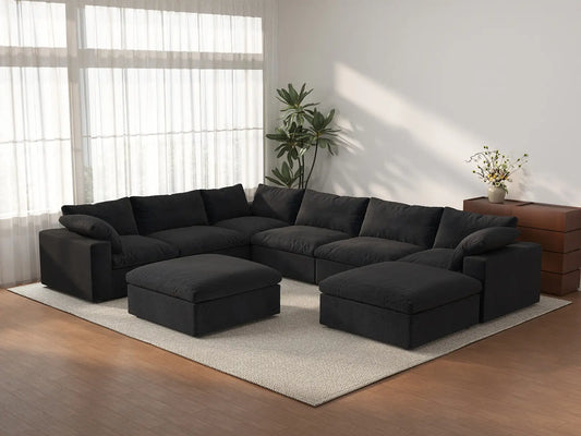 WJS Home 8 Piece Cotton and Linen Black Sofa Sets 160 Removable _ Washable Covers 6 Seater_3