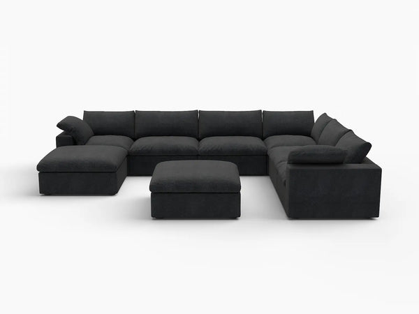 Deluxe Premium Cloud Sectional Sofas Covers | Premium Cloud Cotton and Linen Black 6-Seater With Ottoman Covers