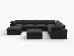 Deluxe Premium Cloud Sectional Sofas Covers | Premium Cloud Cotton and Linen Black 6-Seater With Ottoman Covers