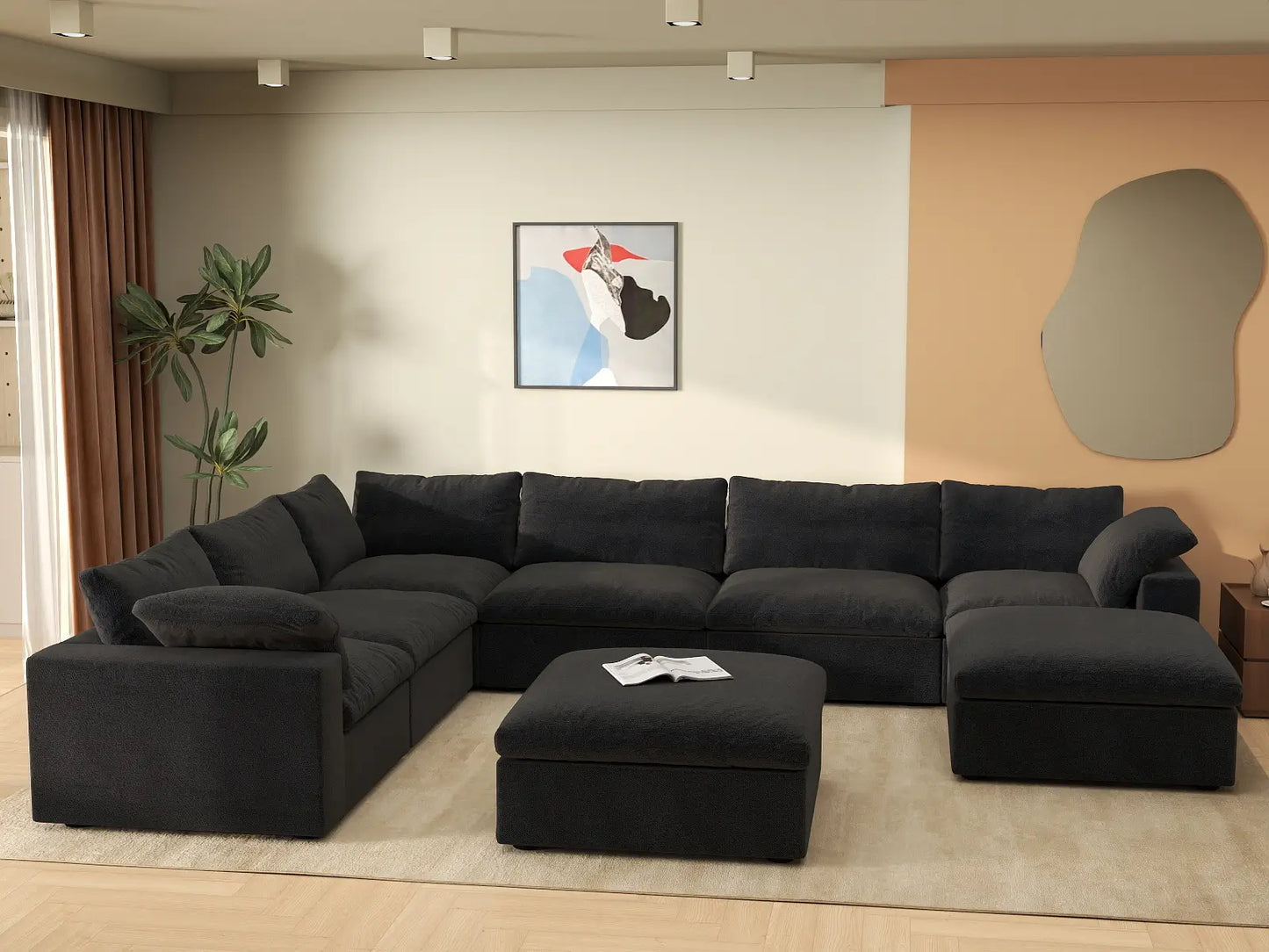 WJS Home 8 Piece Cotton and Linen Black Sofa Sets 160 Removable _ Washable Covers 6 Seater_6