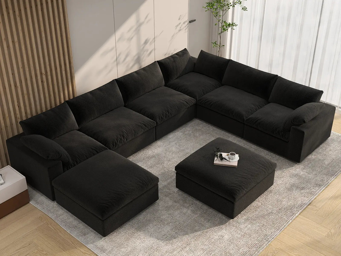 WJS Home 8 Piece Cotton and Linen Black Sofa Sets 160 Removable _ Washable Covers 6 Seater_8