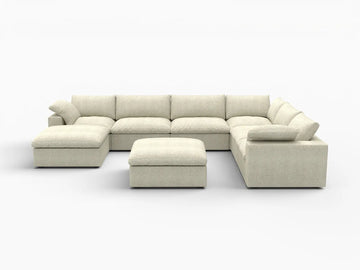 Deluxe Premium Cloud Sectional Sofas Covers | Khaki Cotton and Linen Sofa Cover for 6-Seater With 2 Ottomans