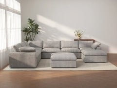 Deluxe Premium Cloud Sectional Sofas | 8-Piece Cotton and Linen Light Grey Sofa Sets 120" Cloud-Like Comfort 6-Seater