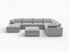 Deluxe Premium Cloud Sectional Sofas Covers | Light Grey Cotton and Linen Sofa Cover for 6-Seater With 2 Ottomans