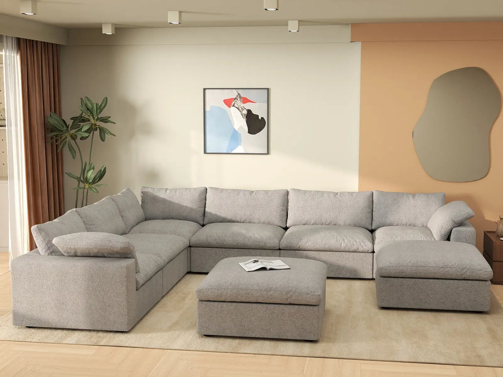 WJS Home 8 Piece Cotton and Linen Light Grey Sofa Sets 120 Cloud Like Comfort 6 Seater_6