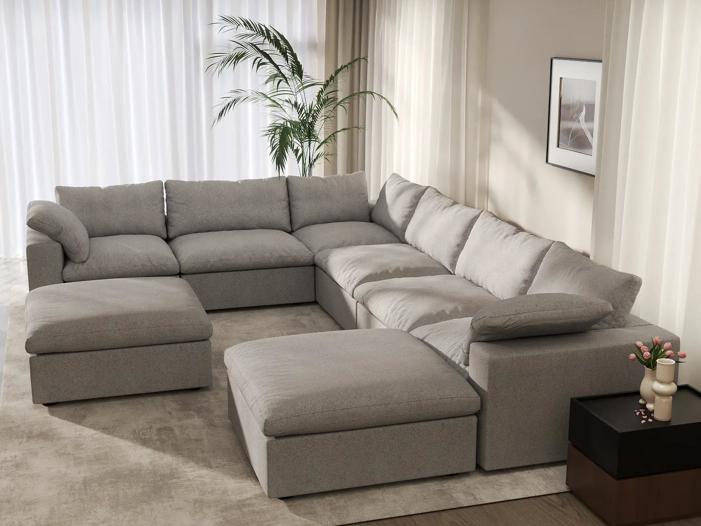 WJS Home 8 Piece Cotton and Linen Light Grey Sofa Sets 120 Cloud Like Comfort 6 Seater_7