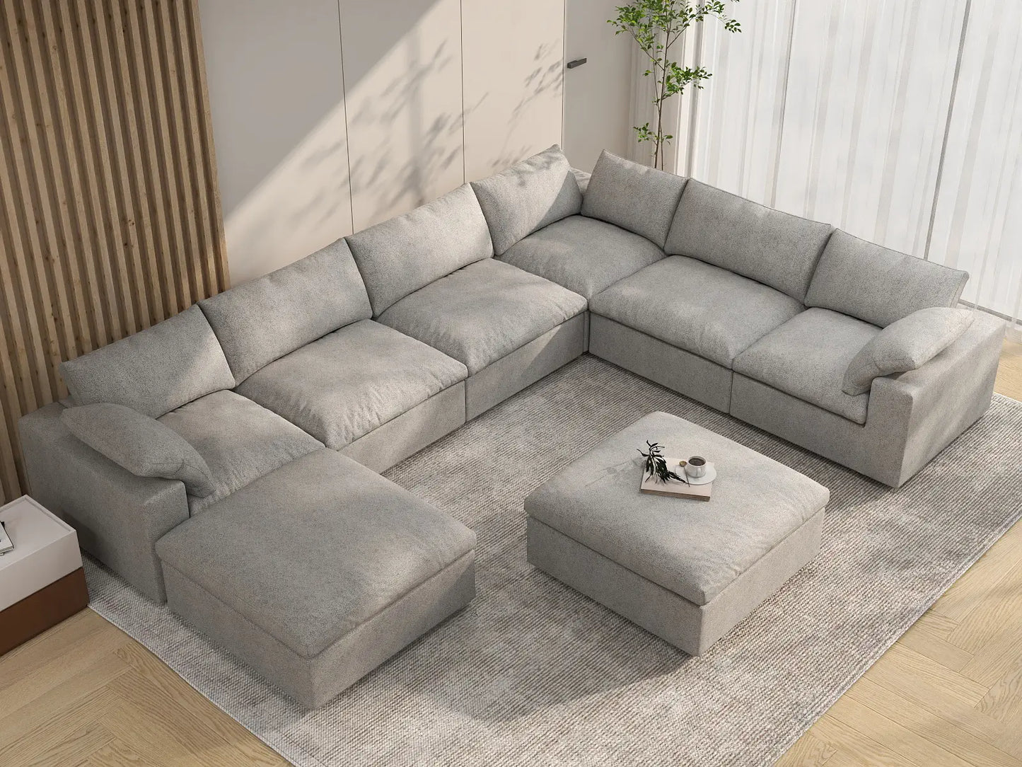 WJS Home 8 Piece Cotton and Linen Light Grey Sofa Sets 120 Cloud Like Comfort 6 Seater_8