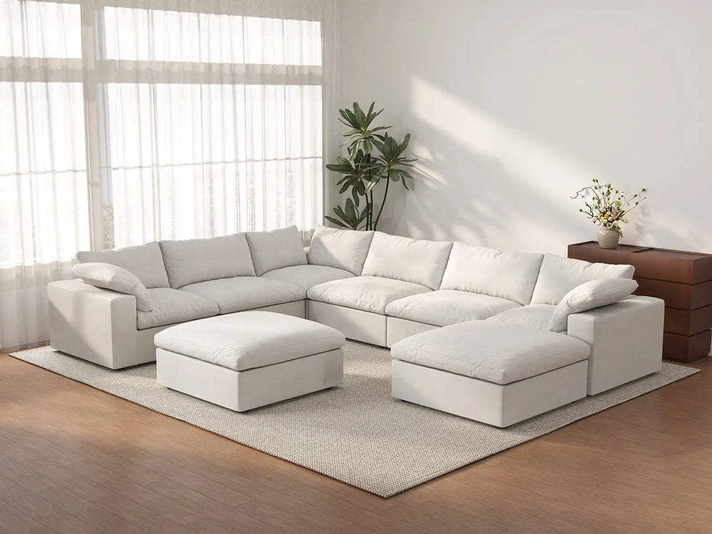 WJS Home 8 Piece Cotton and Linen White Sofa Sets 160 Flexible Armrest Pillows 6 Seater_3