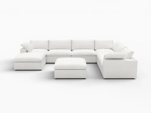 Deluxe Premium Cloud Sectional Sofas Covers | White Cotton and Linen Sofa Cover for 6-Seater With 2 Ottomans