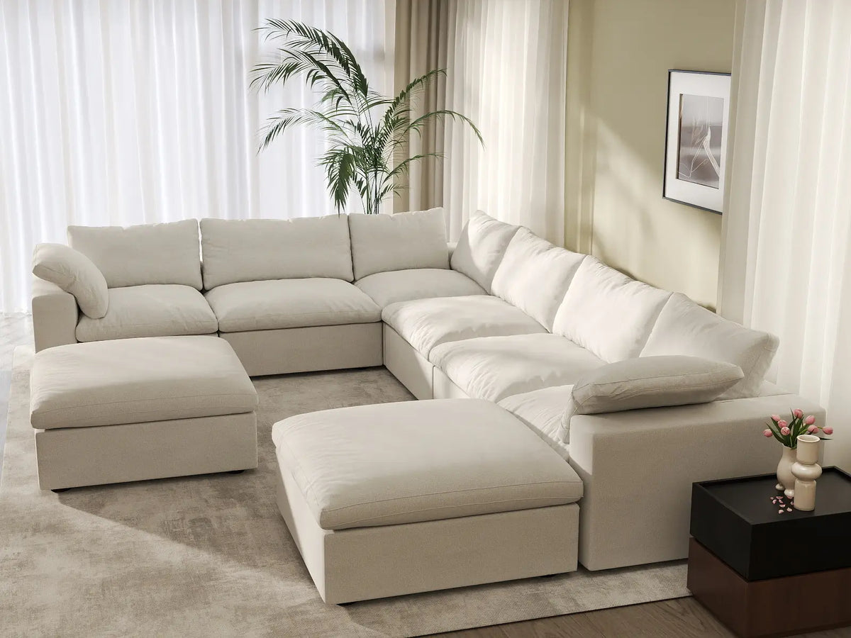 WJS Home 8 Piece Cotton and Linen White Sofa Sets 160 Flexible Armrest Pillows 6 Seater_7