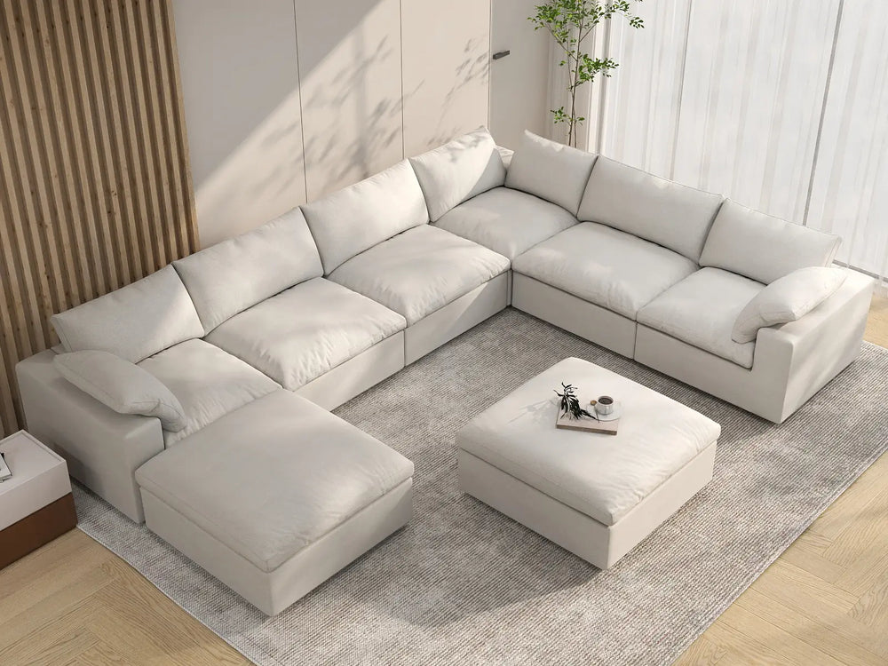 WJS Home 8 Piece Cotton and Linen White Sofa Sets 160 Flexible Armrest Pillows 6 Seater_8