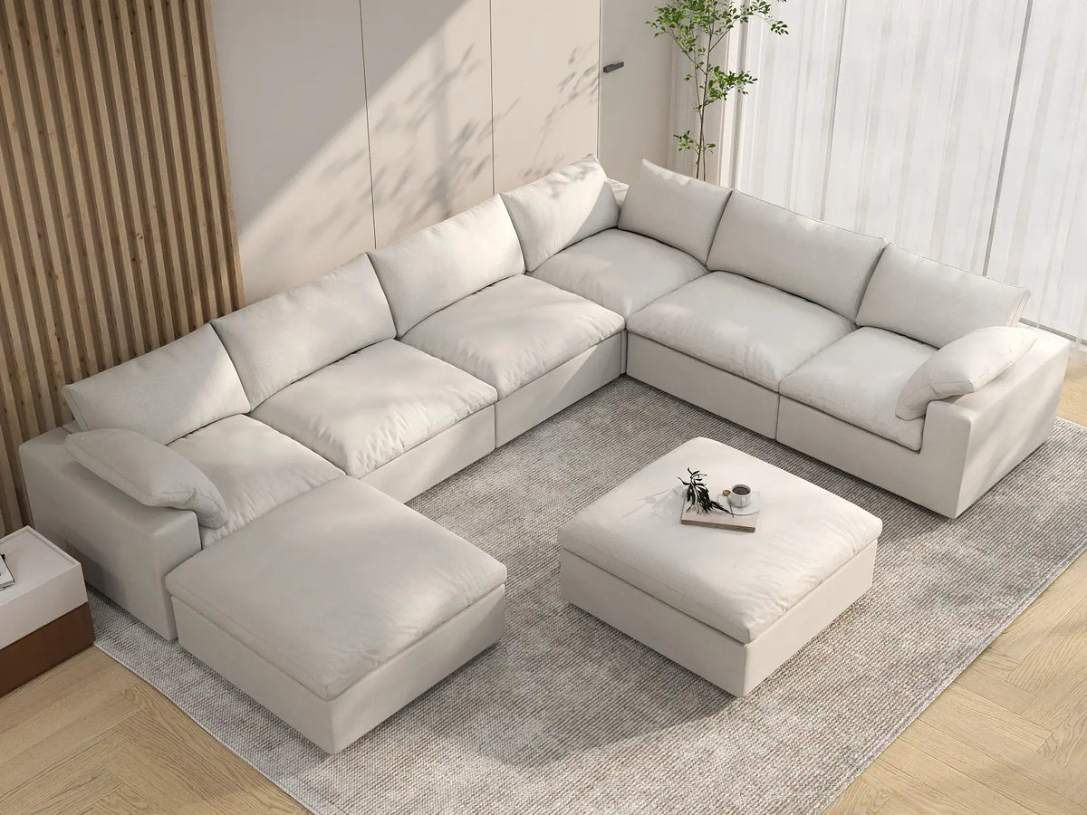 WJS Home 8 Piece Cotton and Linen White Sofa Sets 160 Flexible Armrest Pillows 6 Seater_8