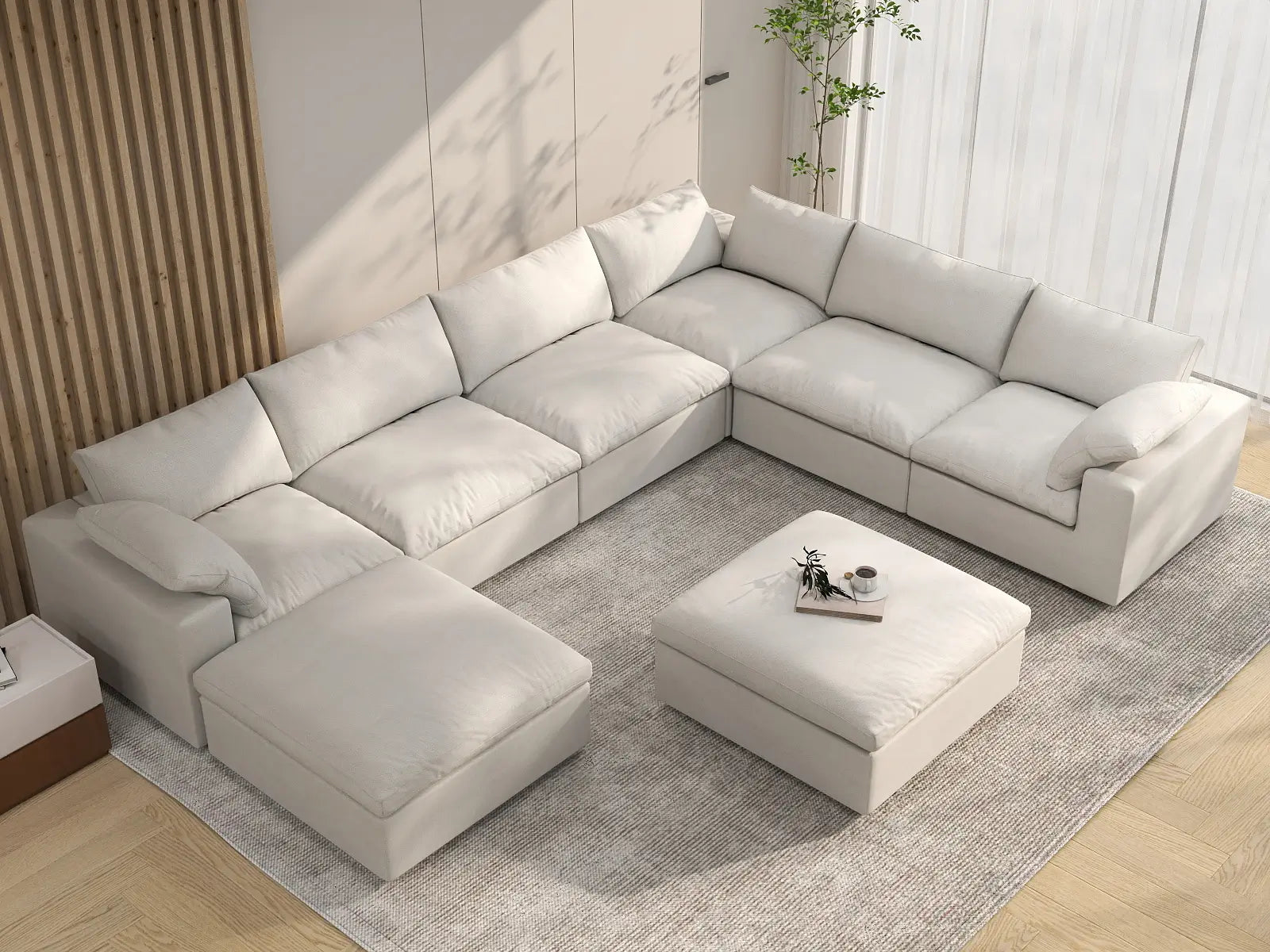 WJS Home 8 Piece Cotton and Linen White Sofa Sets 160 Flexible Armrest Pillows 6 Seater_8