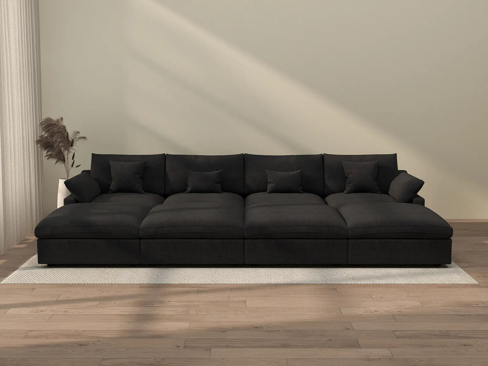 WJS Home 8 Piece Linen Black Pit Sectionals 160 Adjustable Backrest Pillows 4 Seater_2