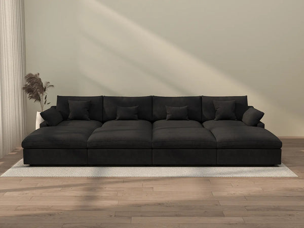 Sofá modular Deluxe Cloud de 4 plazas, color negro, lavable | 8 piezas (incluye 4 otomanas), tejido de chenilla y lino, diseño modular
