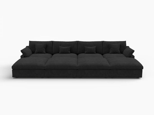 Deluxe Slope Cloud Sectional Sofa Covers | Black Chenille and Linen Sofa Cover for 4-Seater with 4-Ottomans
