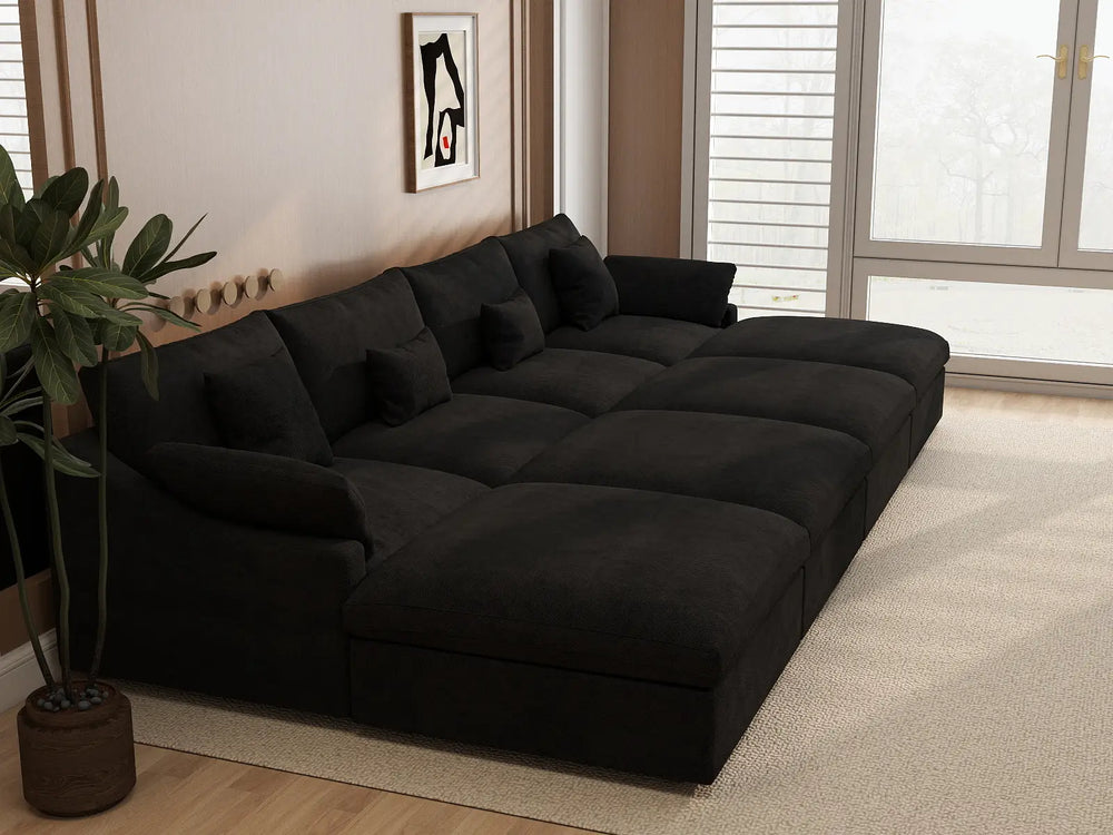 WJS Home 8 Piece Linen Black Pit Sectionals 160 Adjustable Backrest Pillows 4 Seater_7