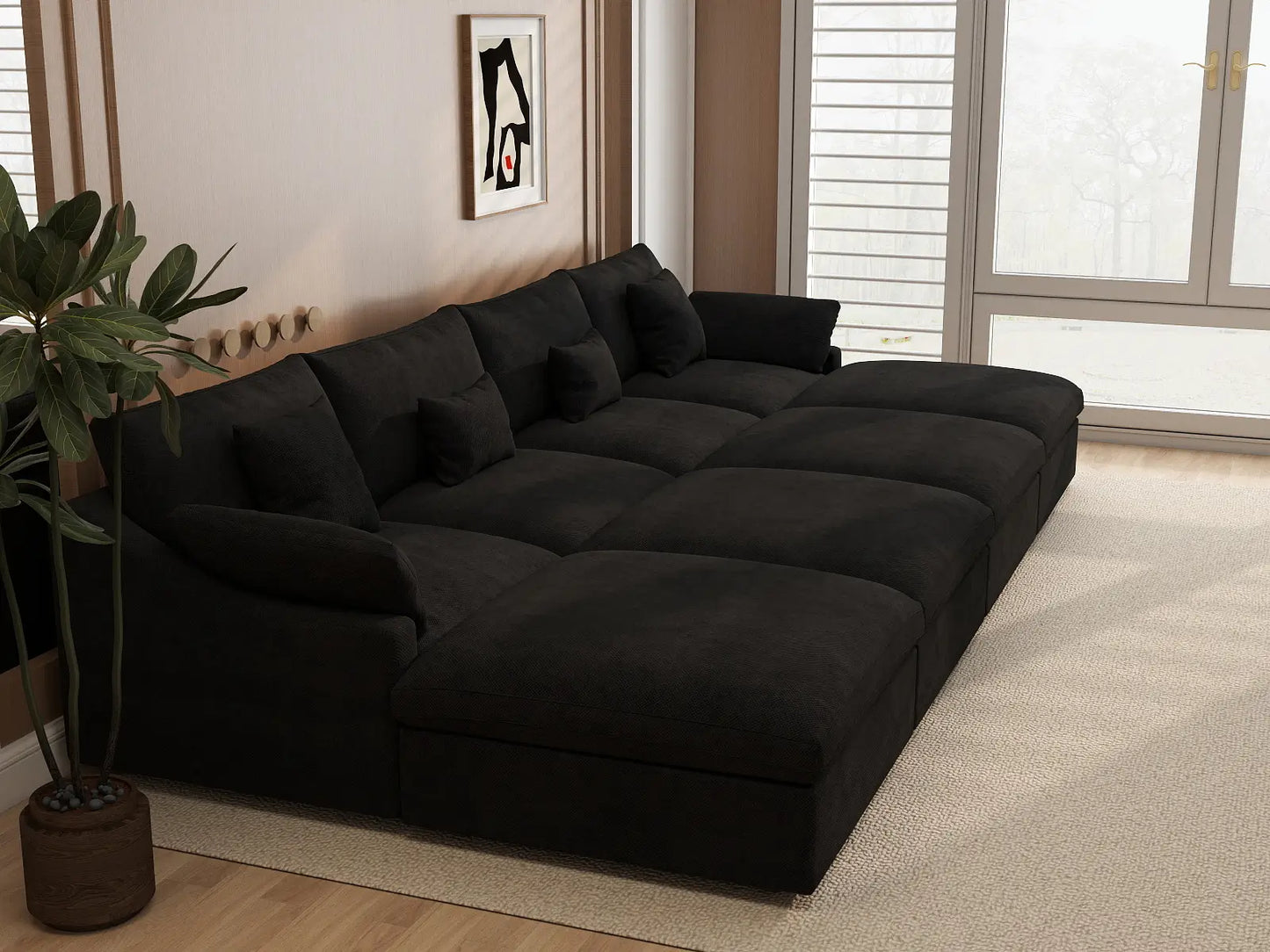 WJS Home 8 Piece Linen Black Pit Sectionals 160 Adjustable Backrest Pillows 4 Seater_7