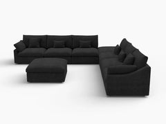 Deluxe Slope Cloud Sectional Sofa Covers | Black Chenille and Linen Sofa Cover for 6-Seater with 2-Ottomans