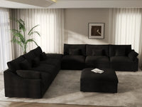 WJS Home 8 Piece Linen Black Sofa Sets 160 Adjustable Backrest Pillows 6 Seater_6