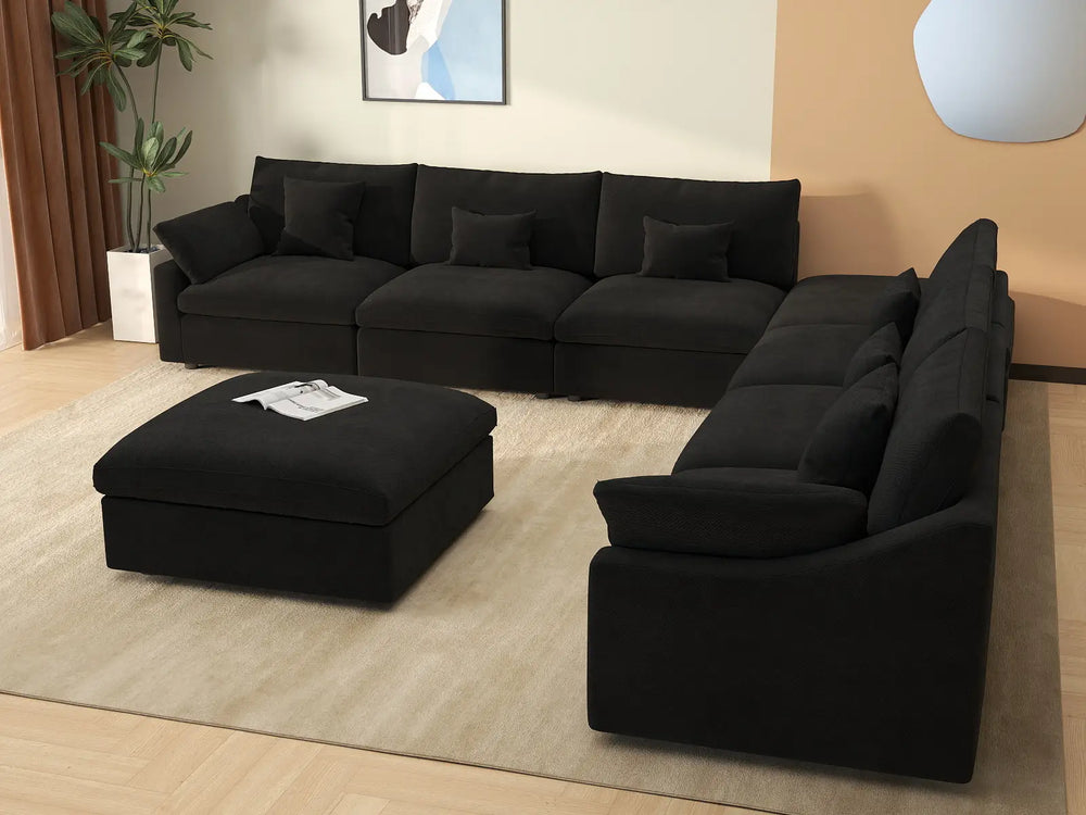 WJS Home 8 Piece Linen Black Sofa Sets 160 Adjustable Backrest Pillows 6 Seater_7