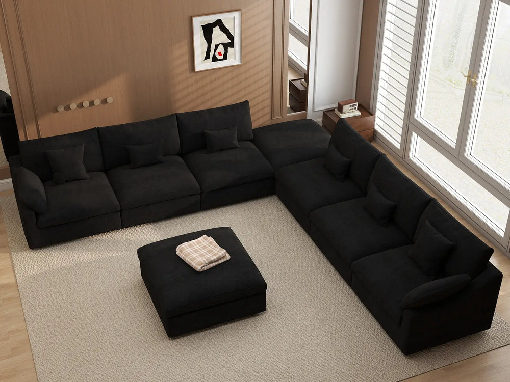 WJS Home 8 Piece Linen Black Sofa Sets 160 Adjustable Backrest Pillows 6 Seater_8