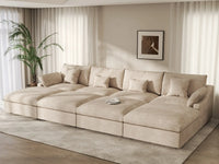 WJS Home 8 Piece Linen Khaki Pit Sectionals 160 Adjustable Backrest Pillows 4 Seater_1