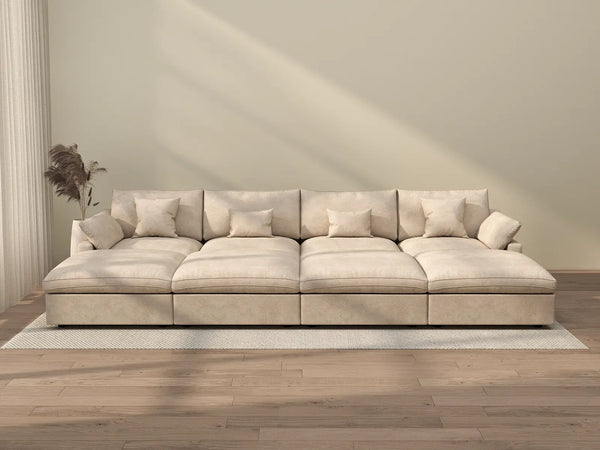 Sofás seccionales Deluxe Slope Cloud | Seccionales Pit de lino blanco de 8 piezas, 4 plazas, 160" con respaldo ajustable y almohadas