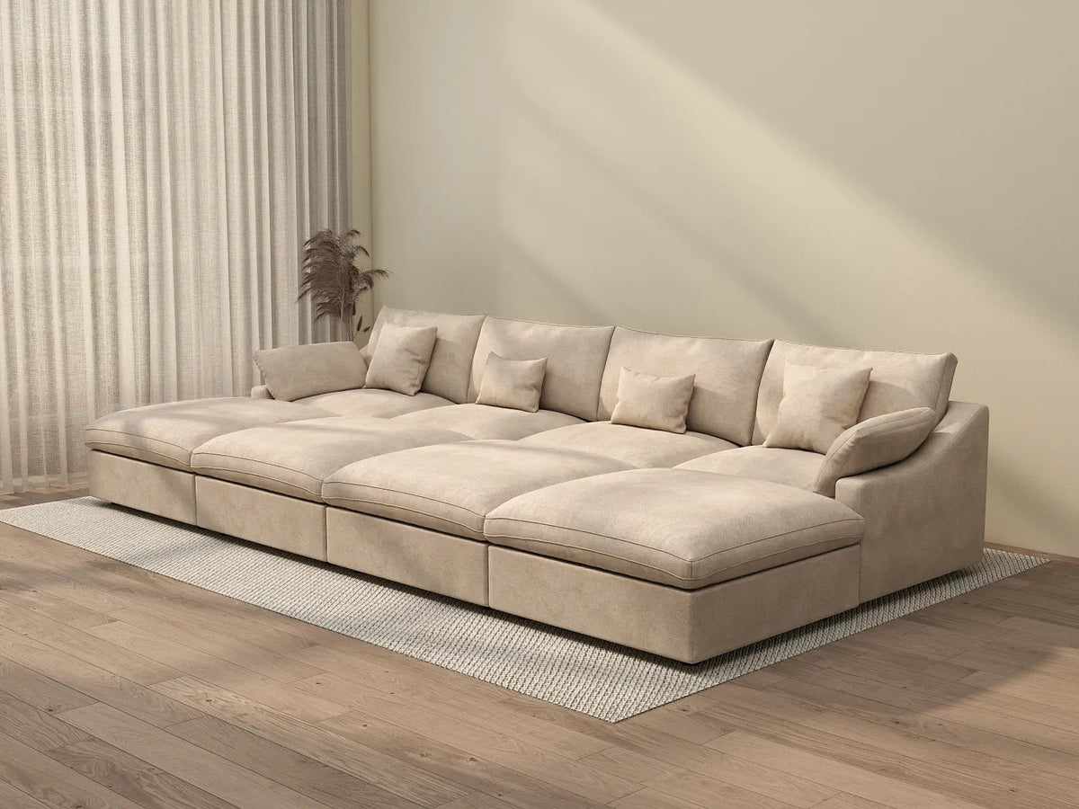 WJS Home 8 Piece Linen Khaki Pit Sectionals 160 Adjustable Backrest Pillows 4 Seater_3