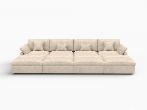 Deluxe Slope Cloud Sectional Sofa Covers | Khaki Chenille and Linen Sofa Cover for 4-Seater with 4-Ottomans