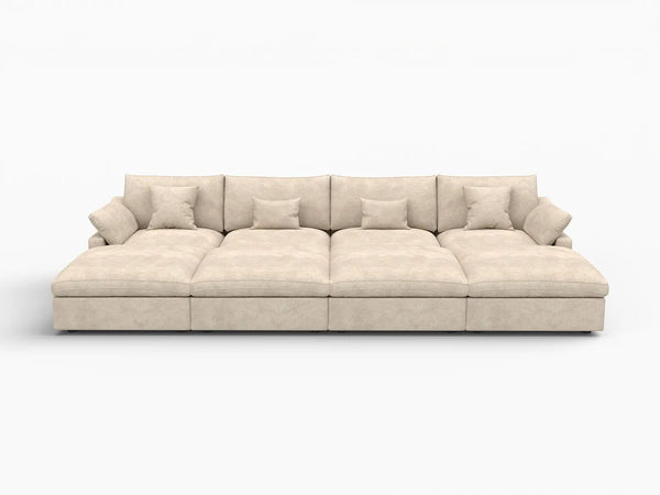Deluxe Slope Cloud Sectional Sofa Covers | Khaki Chenille and Linen Sofa Cover for 4-Seater with 4-Ottomans