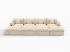 Deluxe Slope Cloud Sectional Sofa Covers | Khaki Chenille and Linen Sofa Cover for 4-Seater with 4-Ottomans