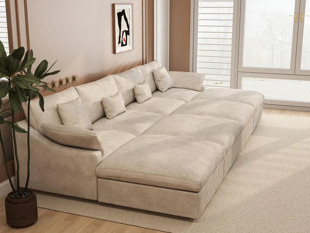 WJS Home 8 Piece Linen Khaki Pit Sectionals 160 Adjustable Backrest Pillows 4 Seater_7