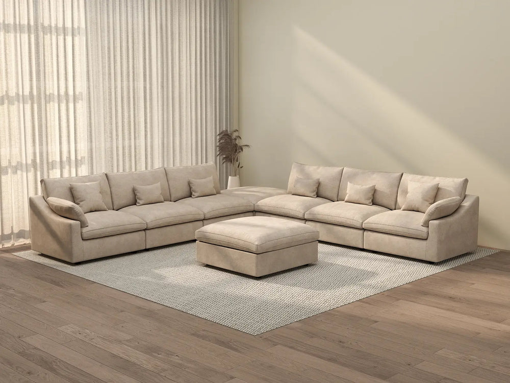 WJS Home 8 Piece Linen Khaki Sofa Sets 160 Adjustable Backrest Pillows 6 Seater_3