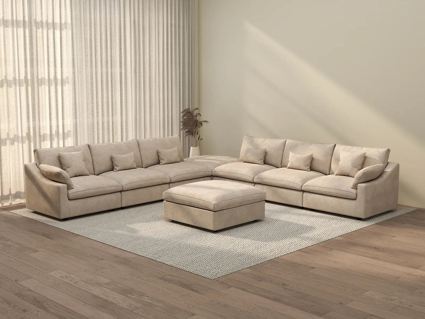 WJS Home 8 Piece Linen Khaki Sofa Sets 160 Adjustable Backrest Pillows 6 Seater_3