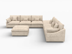 Deluxe Slope Cloud Sectional Sofa Covers | Khaki Chenille and Linen Sofa Cover for 6-Seater with 2-Ottomans