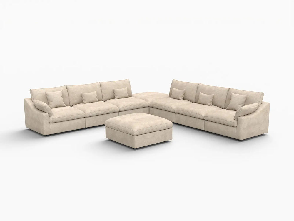 WJS Home 8 Piece Linen Khaki Sofa Sets 160 Adjustable Backrest Pillows 6 Seater_5