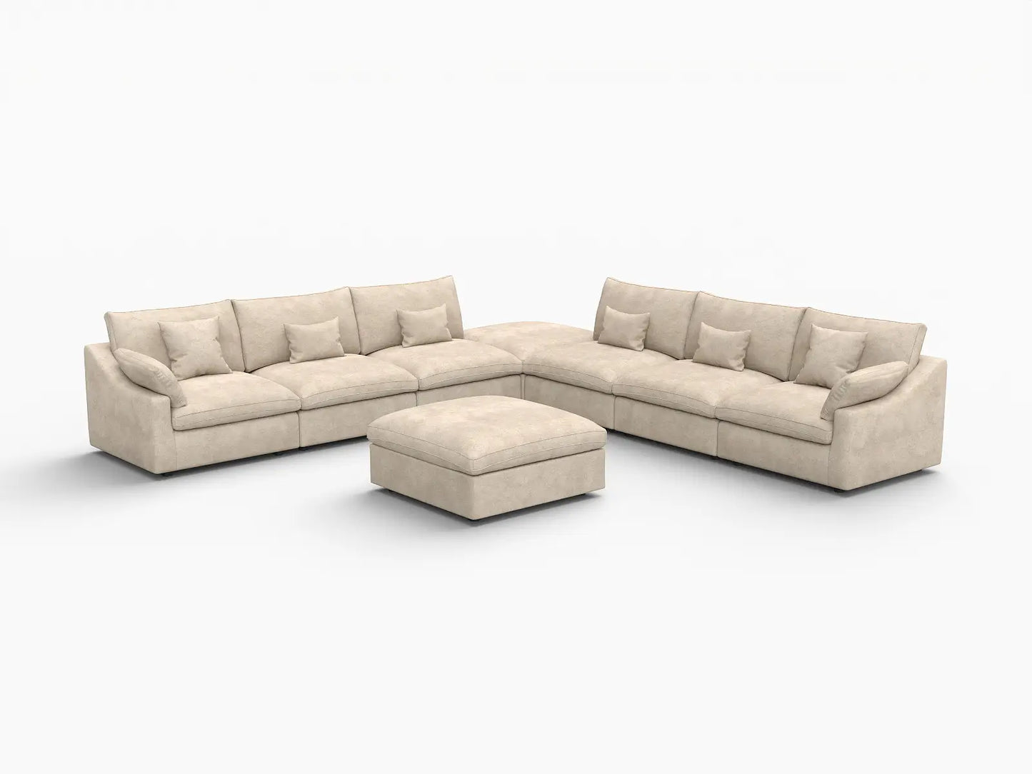 WJS Home 8 Piece Linen Khaki Sofa Sets 160 Adjustable Backrest Pillows 6 Seater_5