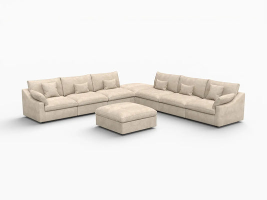WJS Home 8 Piece Linen Khaki Sofa Sets 160 Adjustable Backrest Pillows 6 Seater_5